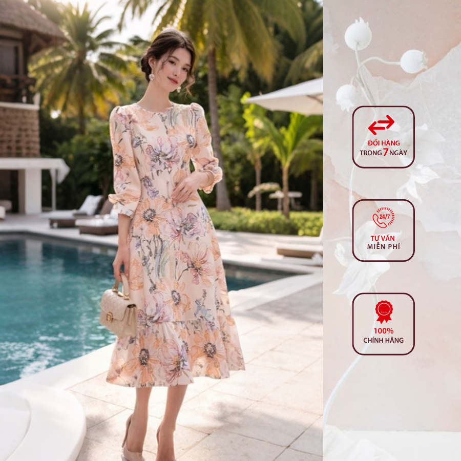 Đầm công sở HELEN thiết kế dáng xòe hoa cam đuôi cá DL414