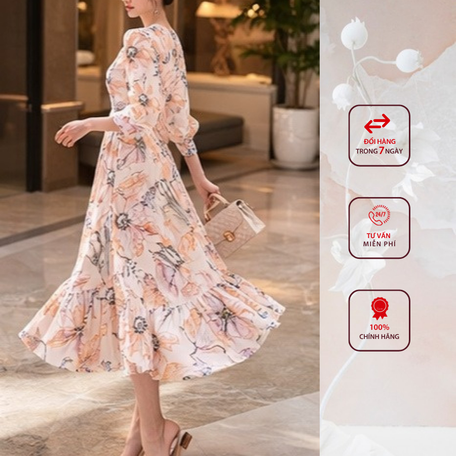 Đầm công sở HELEN thiết kế dáng xòe hoa cam đuôi cá DL414