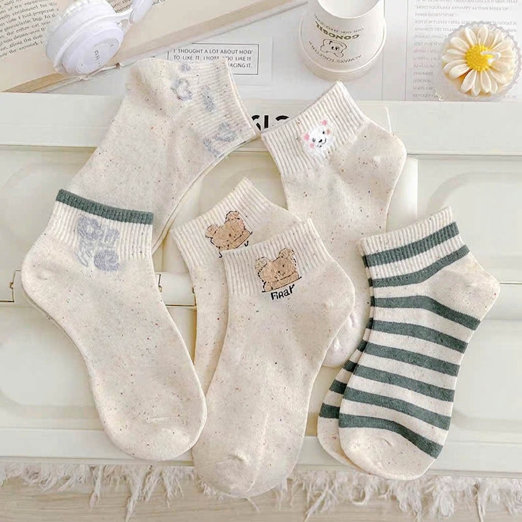 Tất vớ nữ set 5 đôi cổ ngắn dễ thương, chất liệu thoáng mát - Ekiu Shop