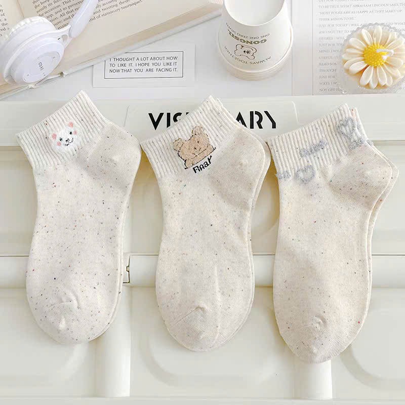 Tất vớ nữ set 5 đôi cổ ngắn dễ thương, chất liệu thoáng mát - Ekiu Shop