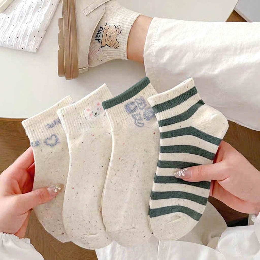 Tất vớ nữ set 5 đôi cổ ngắn dễ thương, chất liệu thoáng mát - Ekiu Shop
