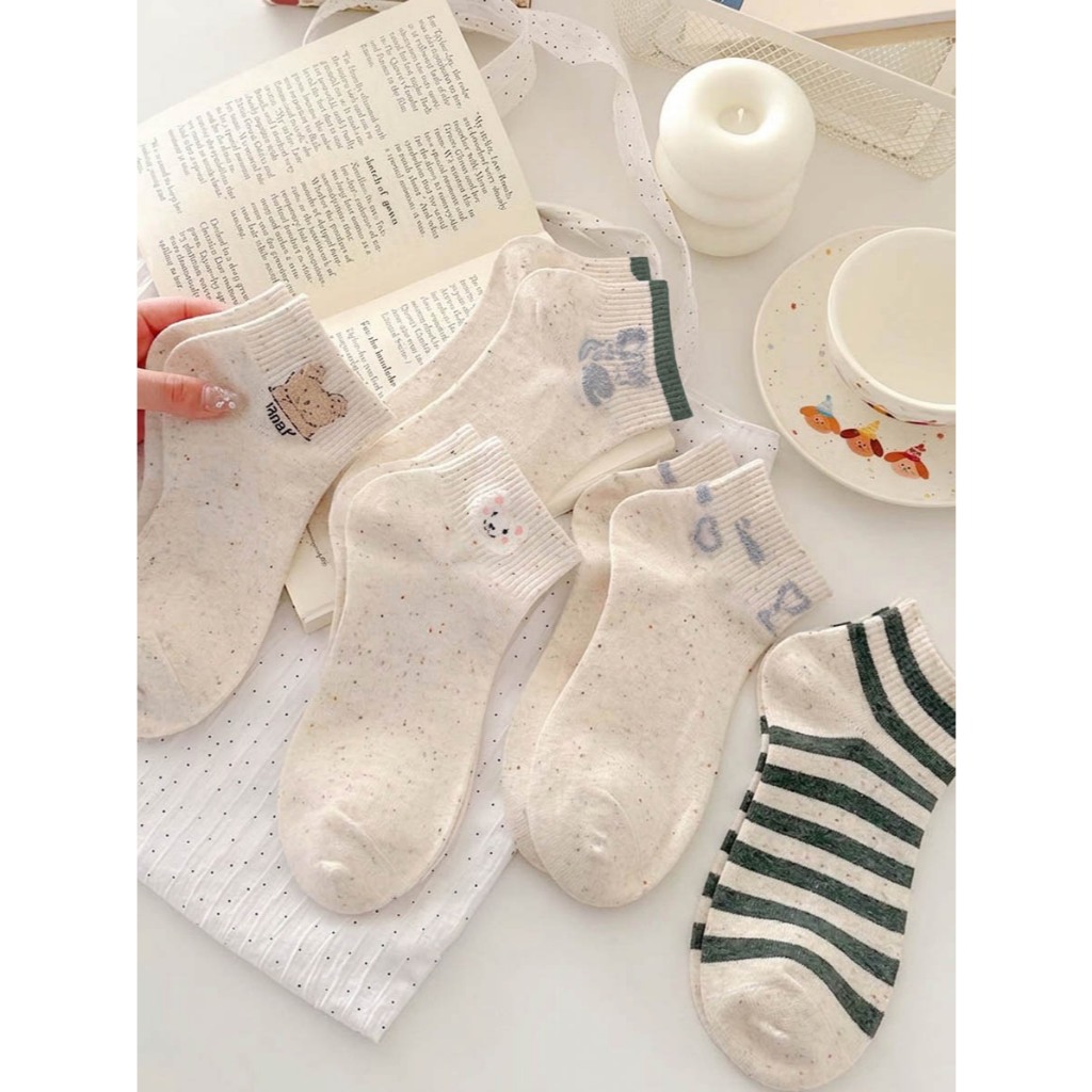 Tất vớ nữ set 5 đôi cổ ngắn dễ thương, chất liệu thoáng mát - Ekiu Shop