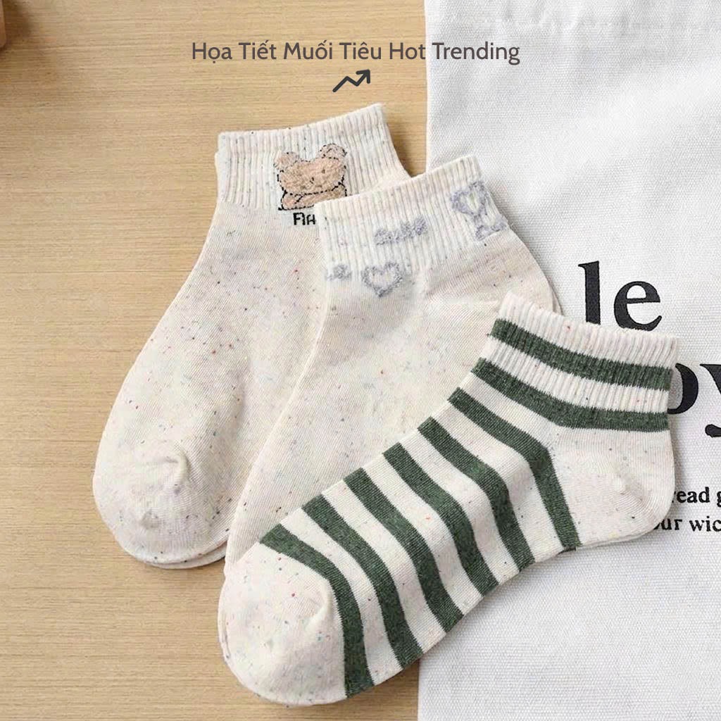 Tất vớ nữ set 5 đôi cổ ngắn dễ thương, chất liệu thoáng mát - Ekiu Shop