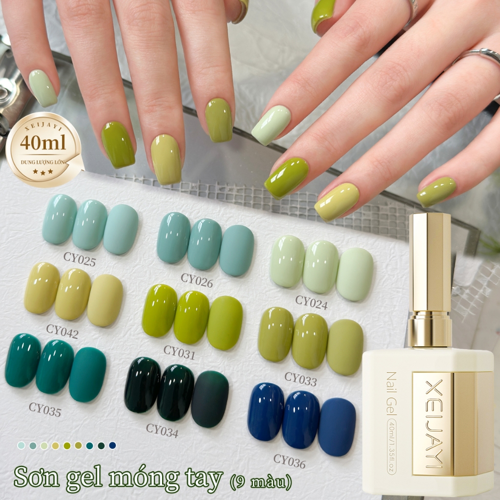 XEIJAYI 40ml -Sơn móng tay dạng gel màu xanh matcha lâu trôi mới, hoàn hảo cho việc tự làm nghệ thuật vẽ móng.