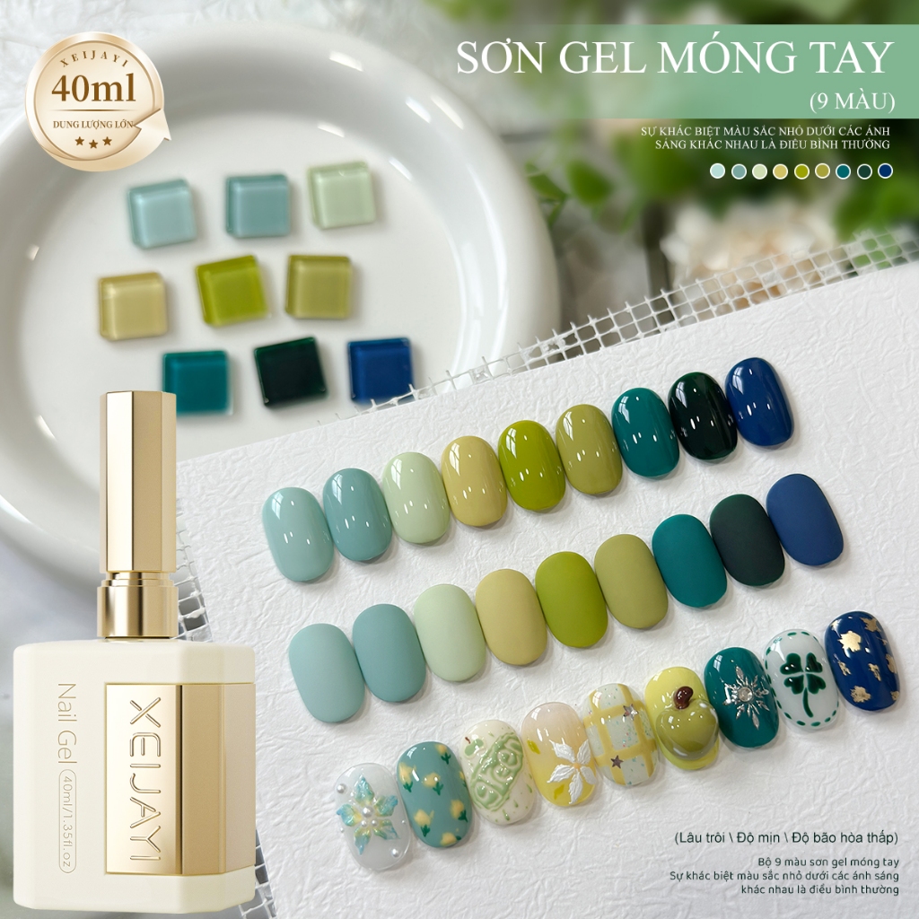 XEIJAYI 40ml -Sơn móng tay dạng gel màu xanh matcha lâu trôi mới, hoàn hảo cho việc tự làm nghệ thuật vẽ móng.