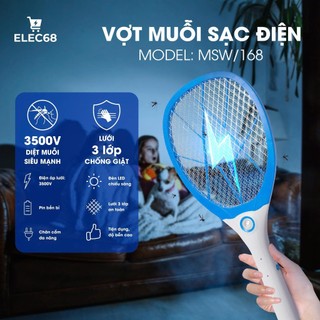 Vợt Muỗi Sạc Điện TPE MSW 168 3500V – Tích Hợp Đèn LED chiếu sáng | thietbidienelec68