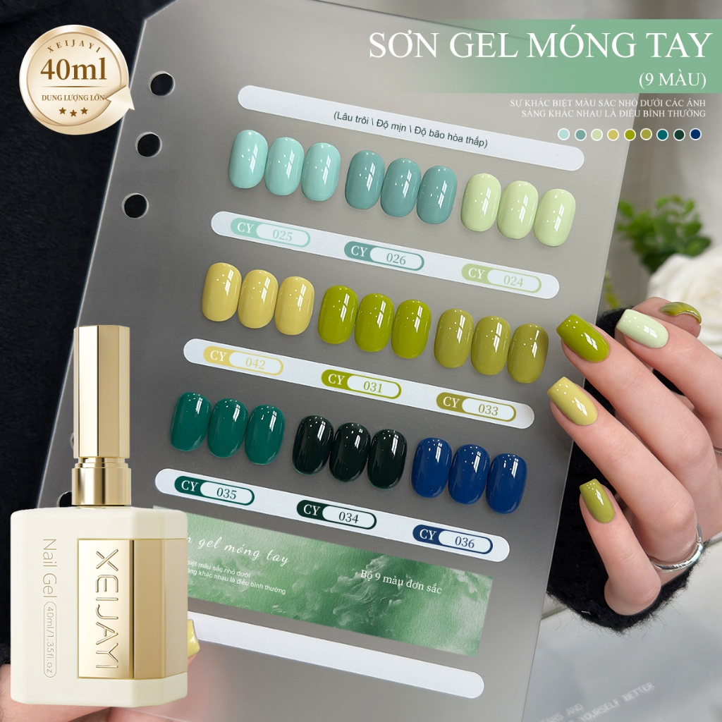 XEIJAYI 40ml -Sơn móng tay dạng gel màu xanh matcha lâu trôi mới, hoàn hảo cho việc tự làm nghệ thuật vẽ móng.