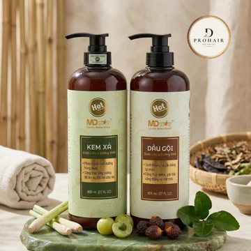 Combo Gội Xả Dược Liệu MD STAR 800ml - Bộ dầu gội dưỡng sinh thảo dược giúp sạch gàu, ngăn rụng tóc