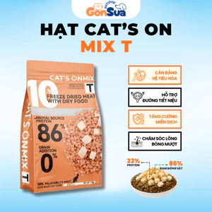 Hạt Cho Mèo CAT'S ON MIX T Có Topping Gà Viên, Tiêu Búi Lông, Không Ngũ Cốc, Cân Bằng Hệ Tiêu Hoá