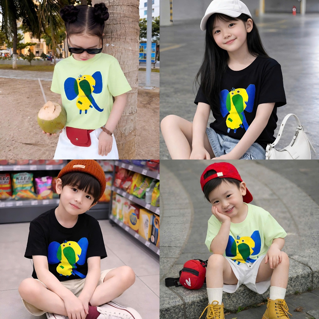 Áo Thun Trẻ Em Mirage Voi Dễ Thương, Chất 100% Cotton Cao Cấp, Có Kèm Hình Thật.