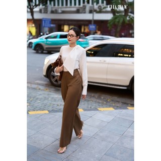 Quần Tây Nữ Ống Suông Cạp Cao Charllot Quần Kaki Hàn Nữ Dáng Dài Đen/Trắng/Nâu Basic Tôn Dáng