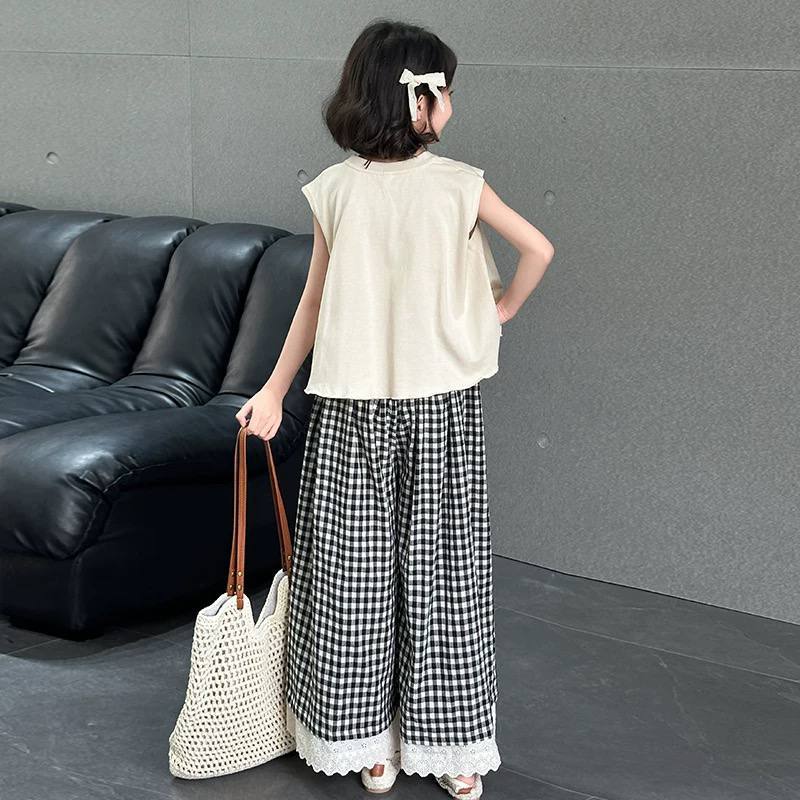 Quần suông kẻ phối ren cho bé gái size đại BEESHOP H26048
