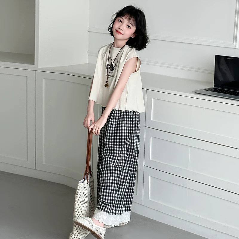Quần suông kẻ phối ren cho bé gái size đại BEESHOP H26048