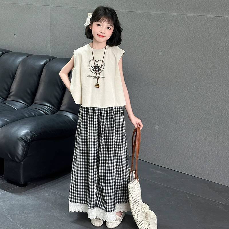 Quần suông kẻ phối ren cho bé gái size đại BEESHOP H26048