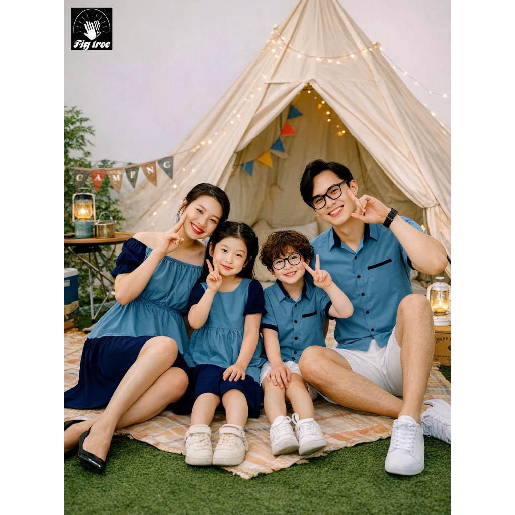 Áo Váy Gia Đình Fig Tree Xanh Mint Phối Siêu Model Cho Gia Đình Du Lịch - Đi Chơi (hàng thiết kế)