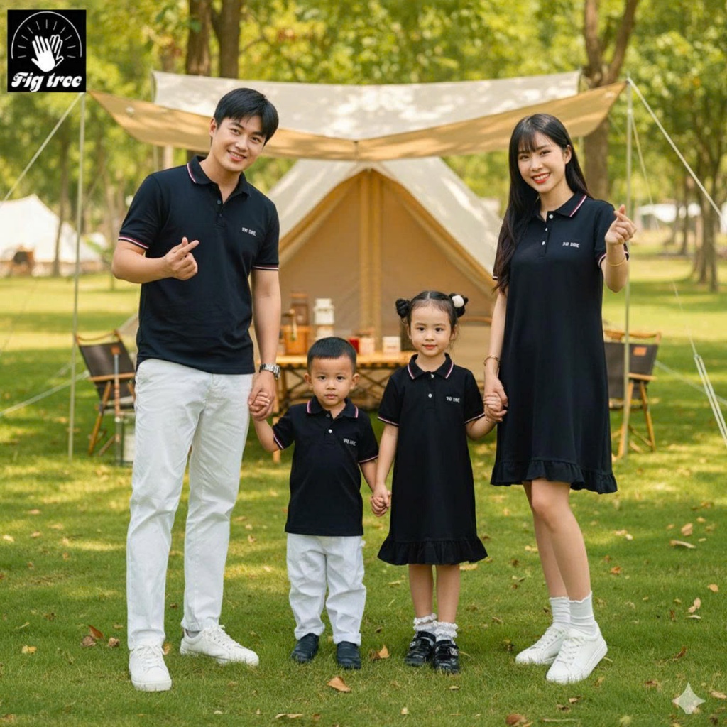 Đồ Gia Đình Fig Tree Áo Váy Polo Cá Sấu Màu Đen Co Giãn, Hàng Thiết Kế Đủ Size + Hình Cận Cảnh