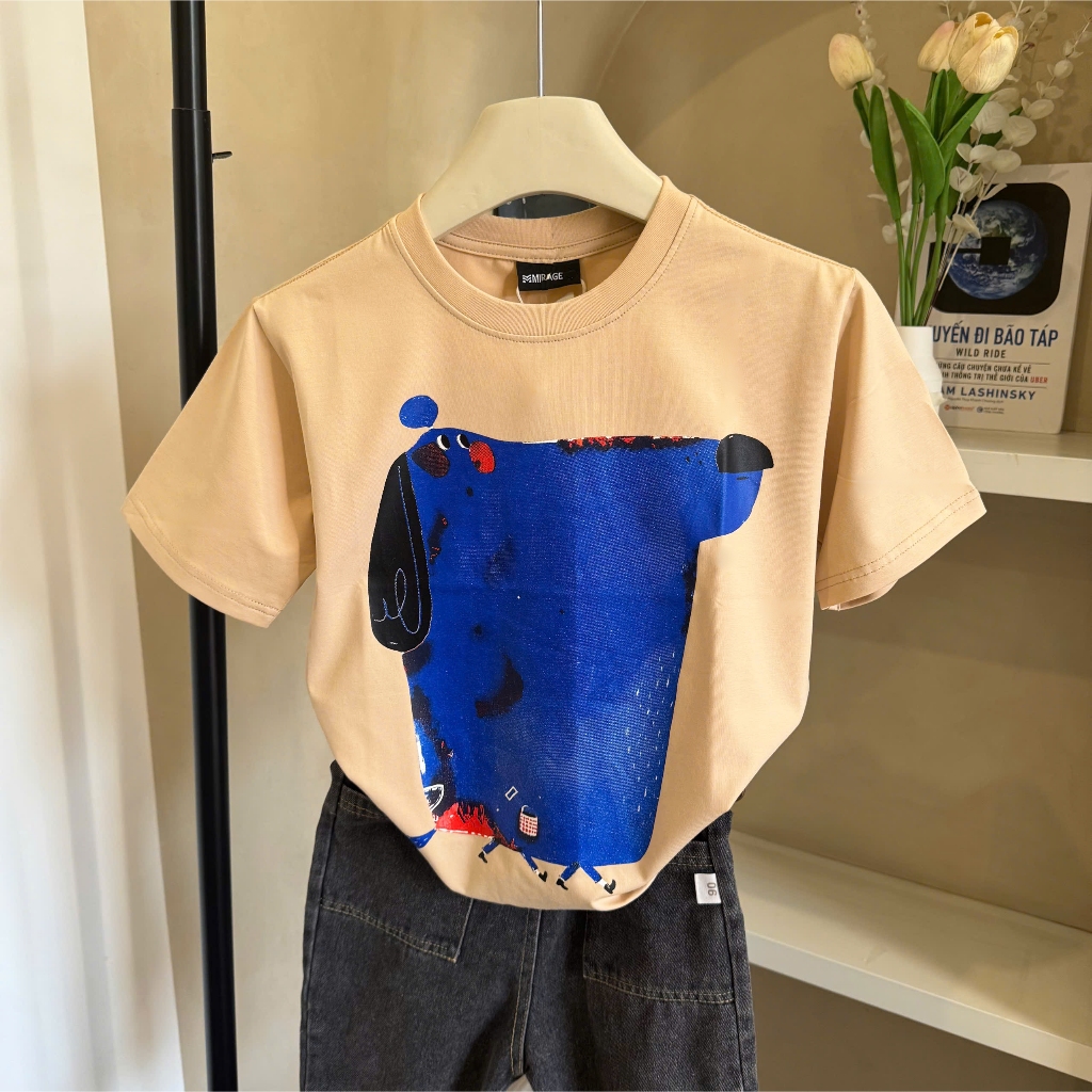 Áo Thun Trẻ Em Mirage Họa Tiết Chó Xanh Đáng Yêu Chất 100% Cotton Cao Cấp.