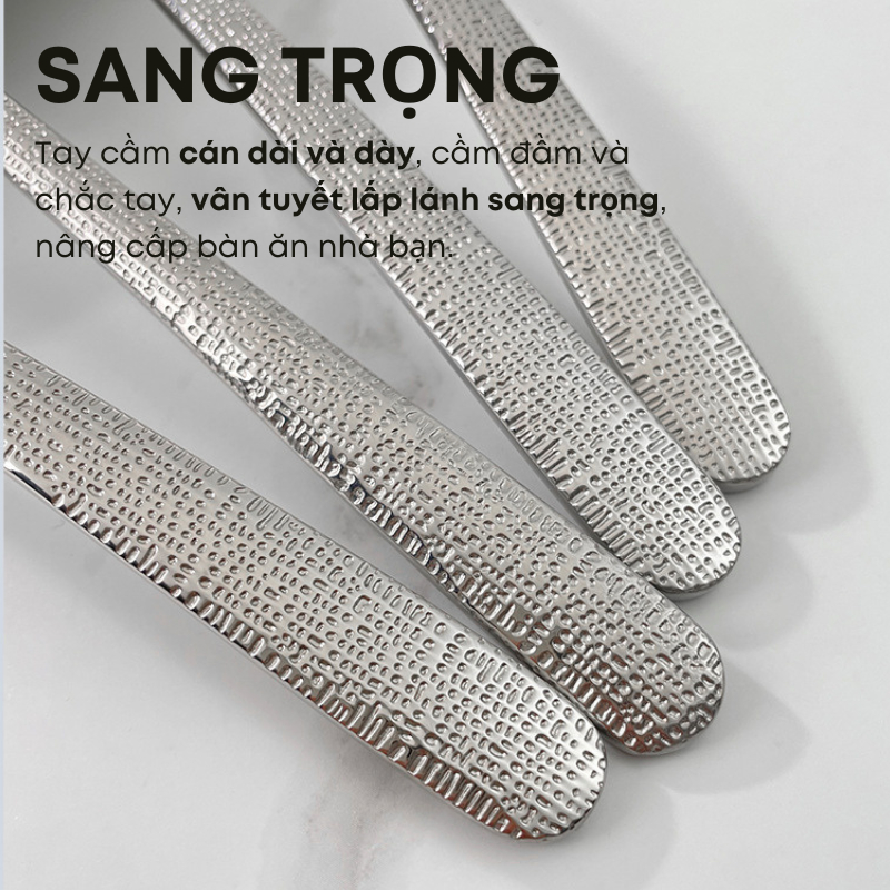 Bộ Dao Muỗng Thìa Nĩa Inox 304 KOOBEE – Bộ Dao Nĩa Ăn Bít Tết, Đồ Âu Tay Cầm Vân Tuyết Dày Dặn, Sáng Bóng Cao Cấp | 345