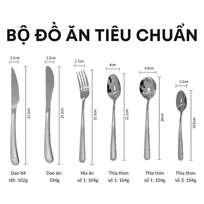 Bộ Dao Muỗng Thìa Nĩa Inox 304 KOOBEE – Bộ Dao Nĩa Ăn Bít Tết, Đồ Âu Tay Cầm Vân Tuyết Dày Dặn, Sáng Bóng Cao Cấp | 345