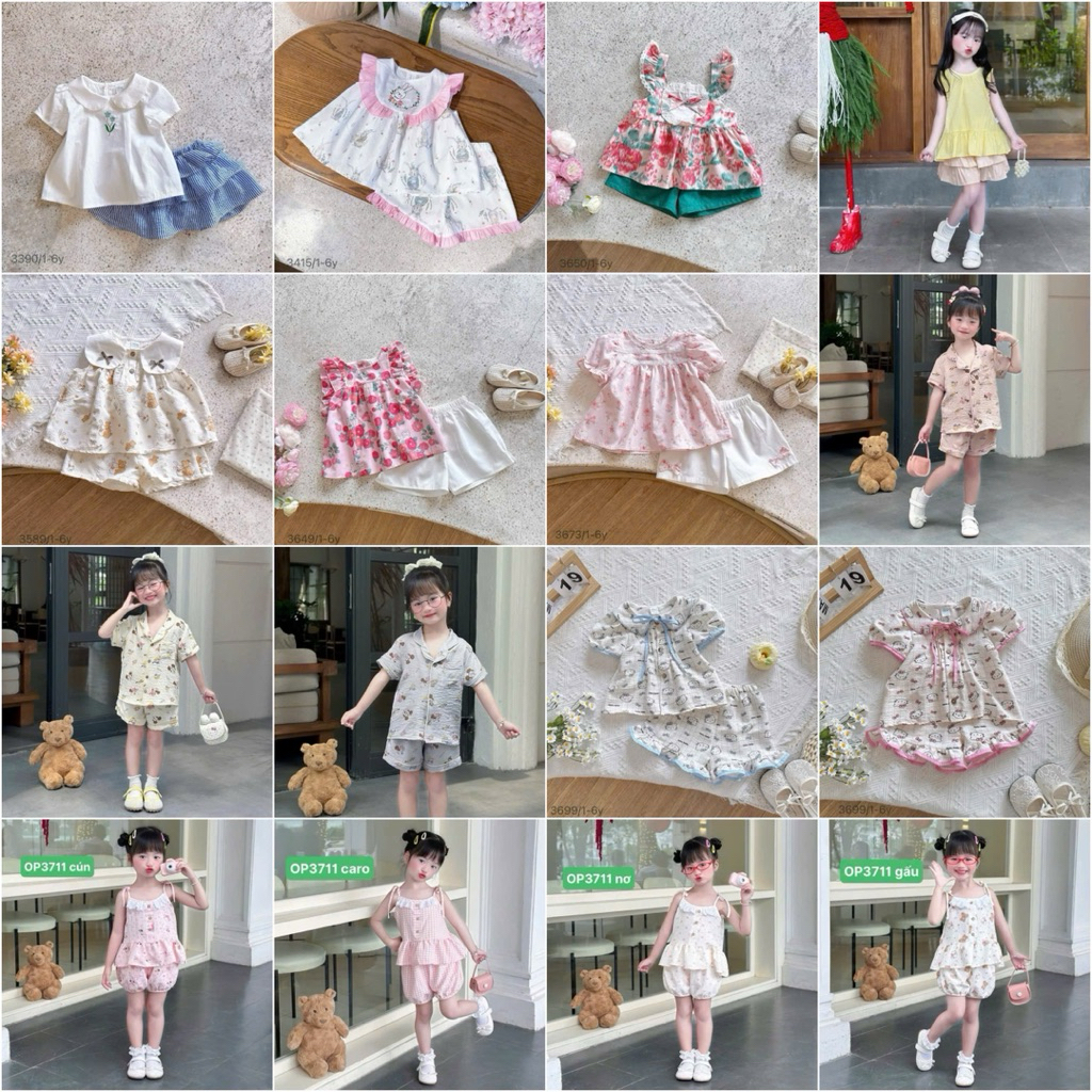Set đồ bé gái mùa hè OP 1-6Y (9-26kg) – quần áo trẻ em chất mát, co giãn nhẹ, họa tiết đáng yêu mặc hè