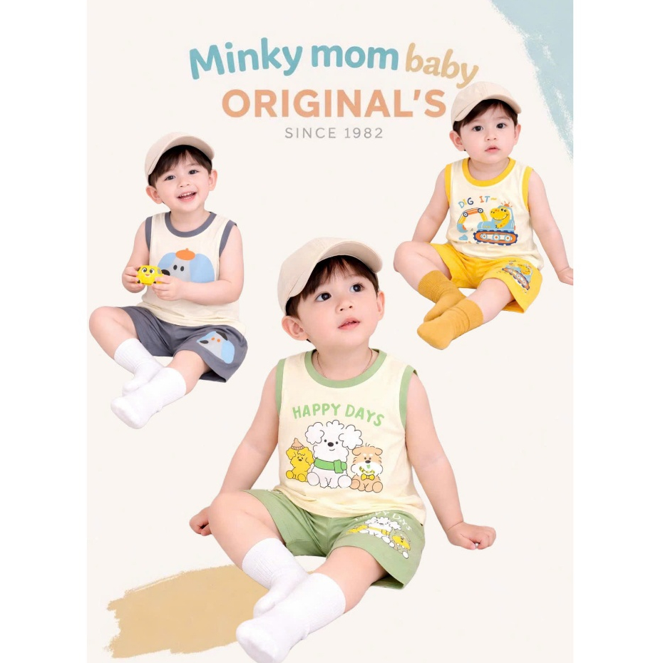 Bộ Ba Lỗ THUN LẠNH MINKY MOM Họa Tiết In Hình Dễ Thương Cho Bé BL-IN52