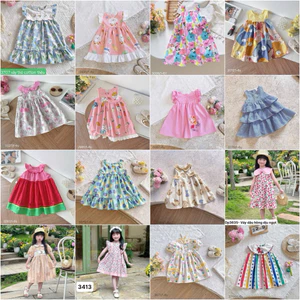 Váy hè bé gái 1–6 tuổi OP (9–26kg) thô cotton, thô lụa, váy trẻ em thoáng mát nhiều mẫu cute