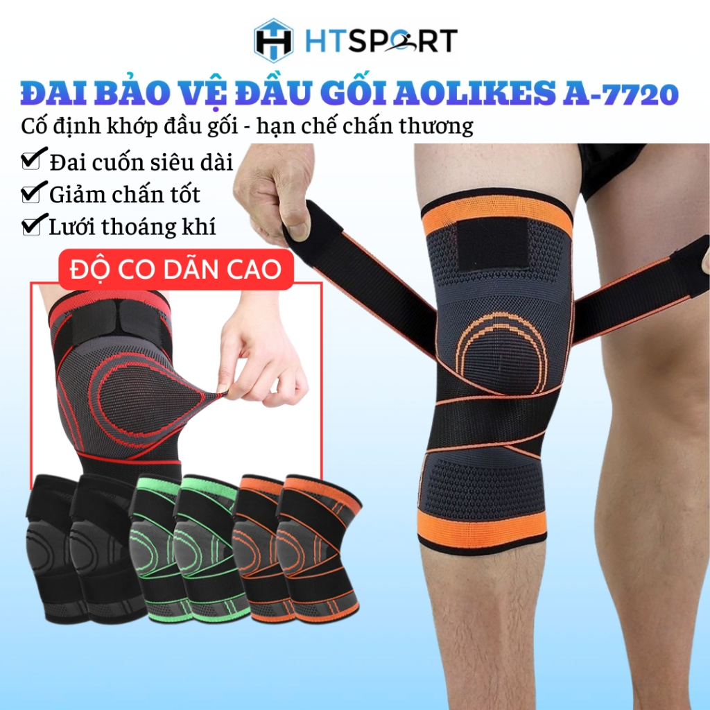 Băng Quấn Bảo Vệ Đầu Gối Có Đai Quấn Aolikes A-7720, Bó Gối Thể Thao Nam Nữ Tập Gym Chạy Bộ Bóng Đá (1 Chiếc)