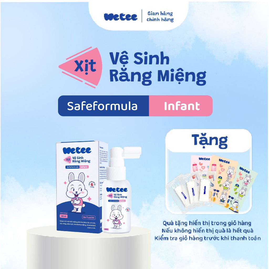 [6 THÁNG] Xịt Vệ Sinh Răng Miêng Wetee Cho Bé Infant 30ml Không Flour An Toàn Khi Nuốt Ngừa Sâu Sún