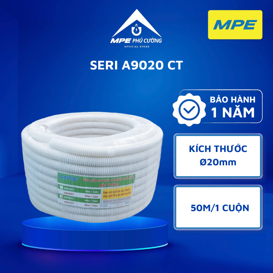 (CHÍNH HÃNG) MPE - Ruột gà ống luồn dây cáp điện, ống xoắn luồn dây điện, ống luồn đàn hồi cuộn 50m