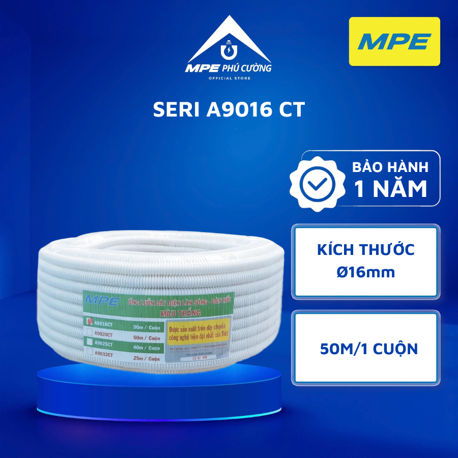 (CHÍNH HÃNG) MPE - Ruột gà ống luồn dây cáp điện, ống xoắn luồn dây điện, ống luồn đàn hồi cuộn 50m