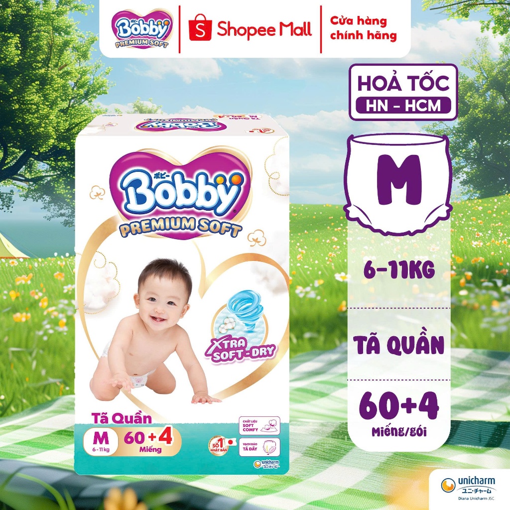 Tã quần Bobby Premium Soft size M60/L56/XL52/XXL48 [Tặng 4 miếng ...