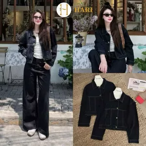 Áo khoác jeans Hari Croptop Nữ Dáng Lửng Bò Xanh Chỉ Nổi