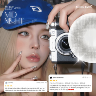 Lens áp tròng xám tây độ cận 0-8 Midnight hiệu Angel Eyes, dòng kính áp tròng xám khói chất liệu MPC 12h/ngày