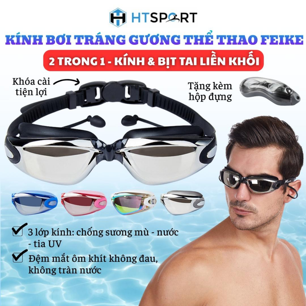 Kính Bơi, Kiến Bơi Tráng Gương Nam Nữ Chống Tia UV Kèm Mút Tai Chống Nước 700D Phụ Kiện Kính Mắt