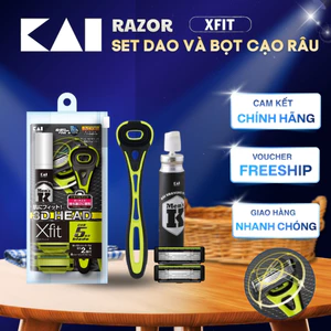 Set dao cạo râu KAI Xfit Nhật Bản 5 lưỡi kép 1 thân 2 lưỡi 1 hộp kem cạo mini tiện mang du lịch KAI GA0042Q1