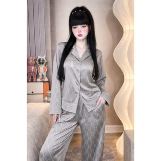 ĐỒ BỘ NỮ DÀI TAY MẶC NHÀ LUạ LATIN MỀM MẠI BIGSIZE 43-80KG XÁM NHẠT.