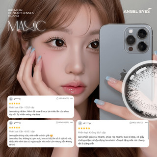 Lens giãn tròng màu đen tự nhiên có độ 0-6 Magic Black hiệu Angel Eyes, kính giãn tròng đen 14.5