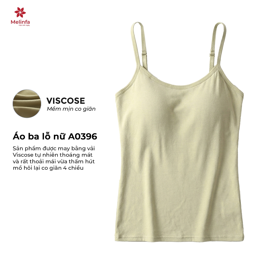 Áo 2 dây Camisole MELINFA có đệm mút 3D cố định nâng đỡ,  Áo Bratop hai dây nữ mã VAA0396