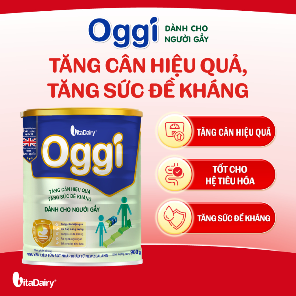 [COMBO 3 LON] Sữa bột Oggi dành cho người gầy - Bổ sung năng lượng, hỗ trợ tăng cân khoẻ - Lon 900g