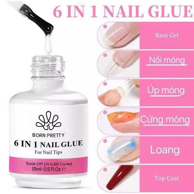 Glue Gel 6in1 Đa Năng – Keo Gel Siêu Bám, Đính Đá – Dán Tips – Base – Top – Điêu Khắc, Khô Nhanh UV/LED, Bền Chuẩn Salon
