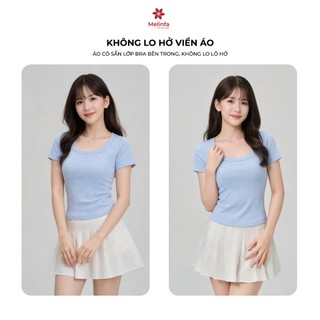 Áo cộc tay nữ có đệm mút, Áo thun có bra trẻ trung thoáng mát vải Cotton MELINFA VAA0541