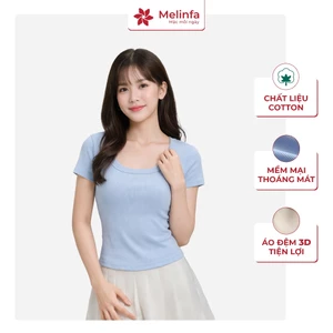 Áo cộc tay nữ có đệm mút, Áo thun có bra trẻ trung thoáng mát vải Cotton MELINFA VAA0541
