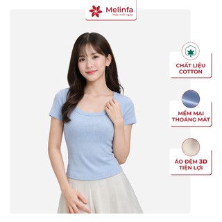 Áo cộc tay nữ có đệm mút, Áo thun có bra trẻ trung thoáng mát vải Cotton MELINFA VAA0541