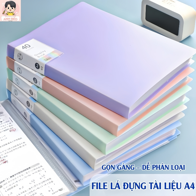 File lá đựng tài liệu A4 30/40 lá - Bìa kẹp đựng hồ sơ giấy tờ trong suốt cho văn phòng học sinh