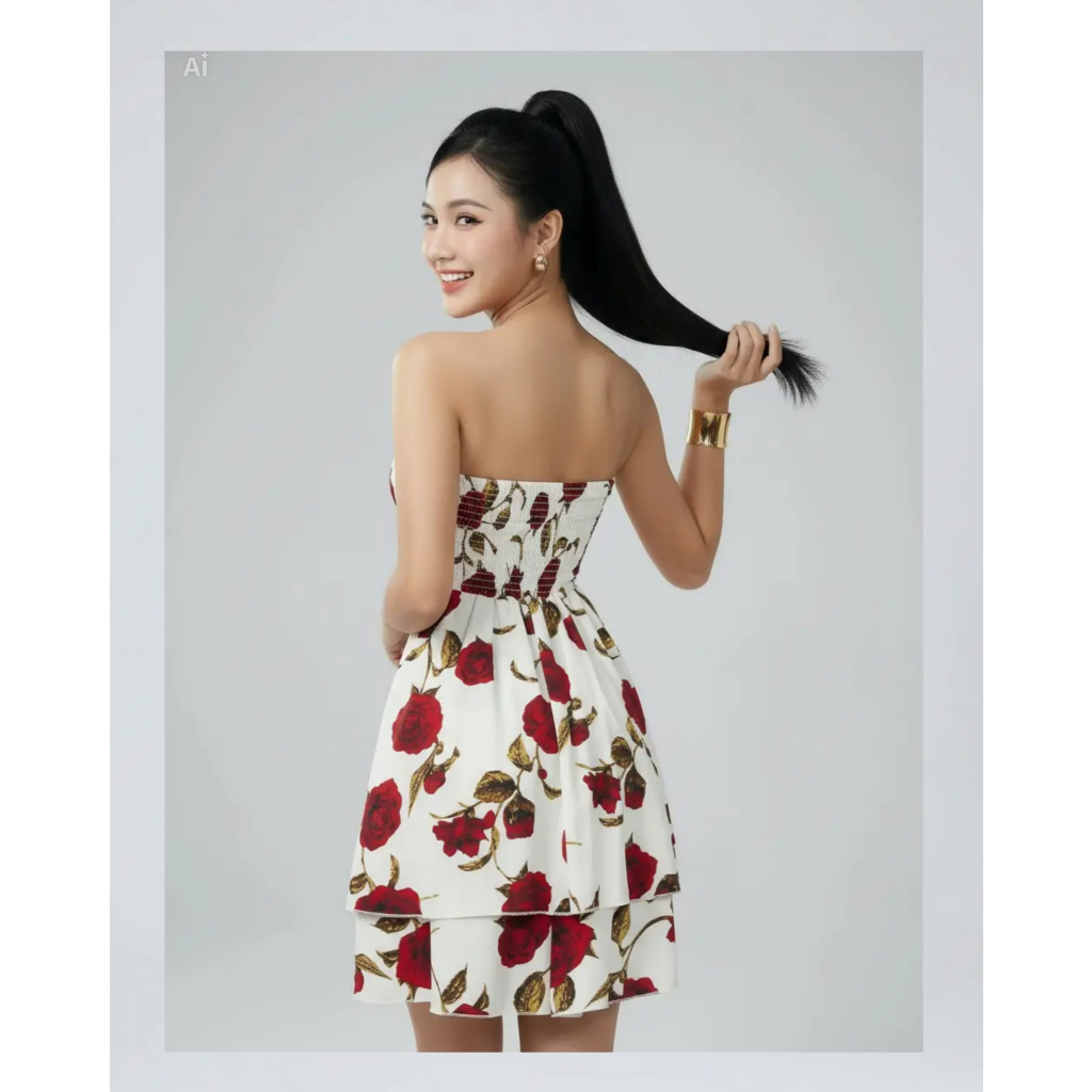 Váy Mini Cúp Ngực SHI Nữ Họa Tiết Boutique Hoa Hồng