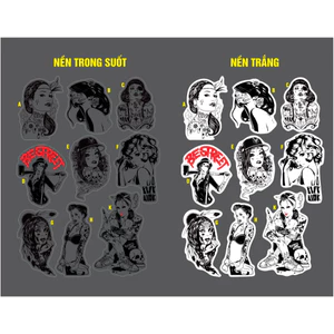 Cô gái xăm mình. Decal trang trí theo phong cách nghệ thuật xăm hình. Sticker chống nước