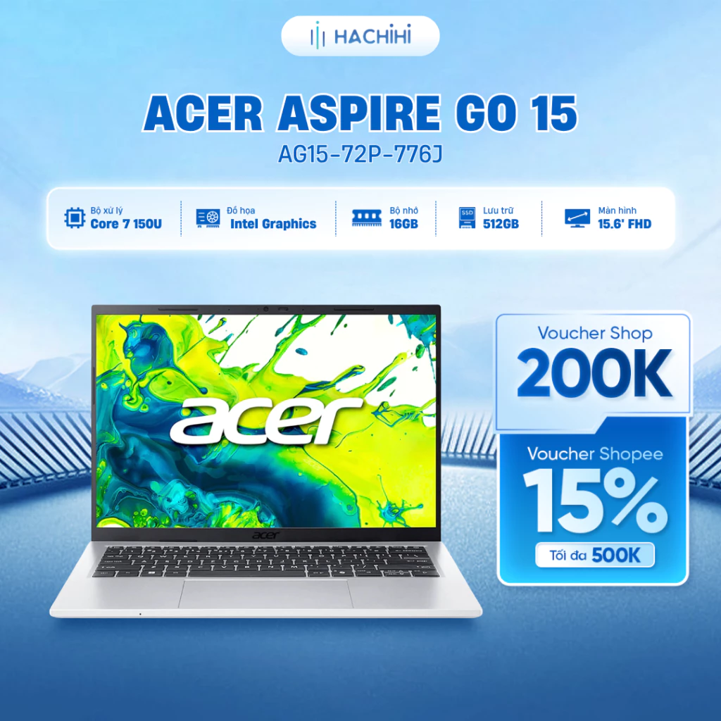 Laptop Acer Aspire Go 15 AG15-72P-776J (Core 7 150U | 16GB | 512GB | Intel Graphics | 15.6' FHD | Win 11 | Bạc)