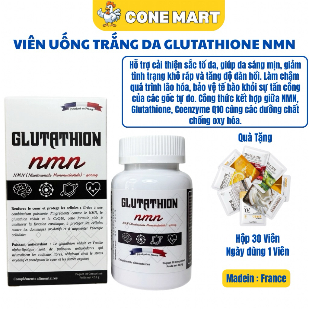 Vin Ung Trng Da Glutathione NMN Php - H Tr Trng Da, Tr Ha & Tng  Cng Sc Khe (Hp 30 Vin) | Shopee Vit Nam