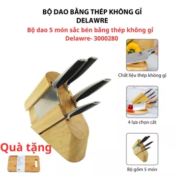 Bộ dao thép không rỉ 5 món Delaware 3000280 dao bếp dao chặt dao thái dao hoa quả đế dao bằng gỗ bền đẹp