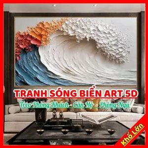 Tranh Trừu Tượng Nghệ Thuật Sóng Biển 3D Decor Phòng Khách, Phòng Làm Việc Không Gian Thư Giãn Treo Khách Sạn Sang Trọng